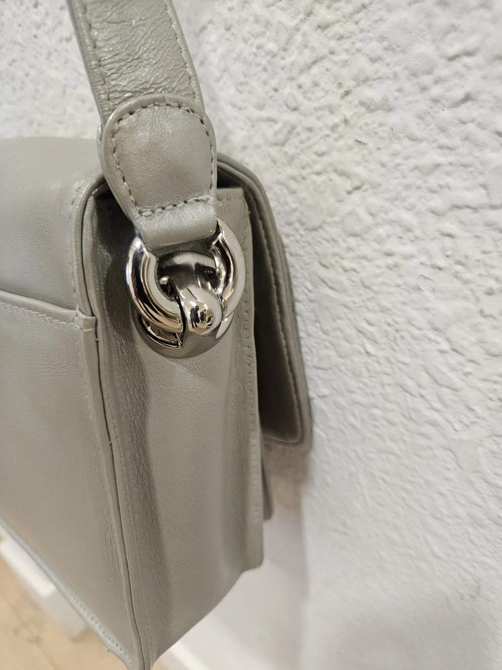 Tignanello Gray Leather Flap Crossbody Bag Shoulder Purse
